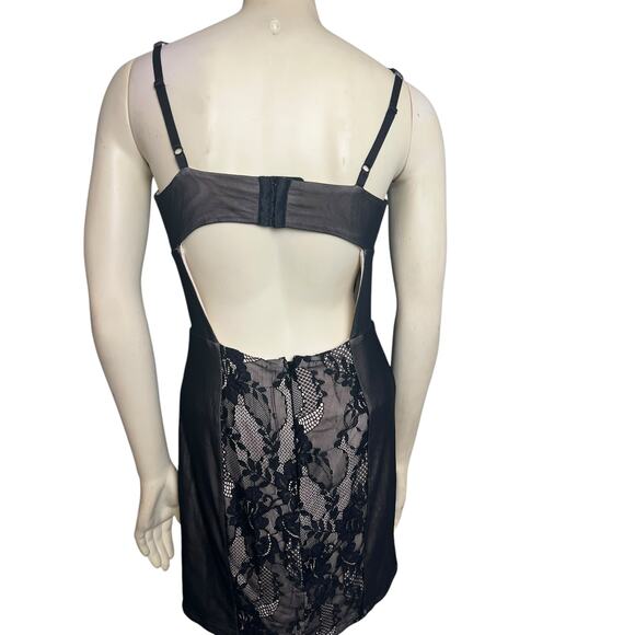 bebe Andie Lingerie Mini Dress Black/Nude Womens Size S Romantic Nightwear Party - Picture 5 of 8